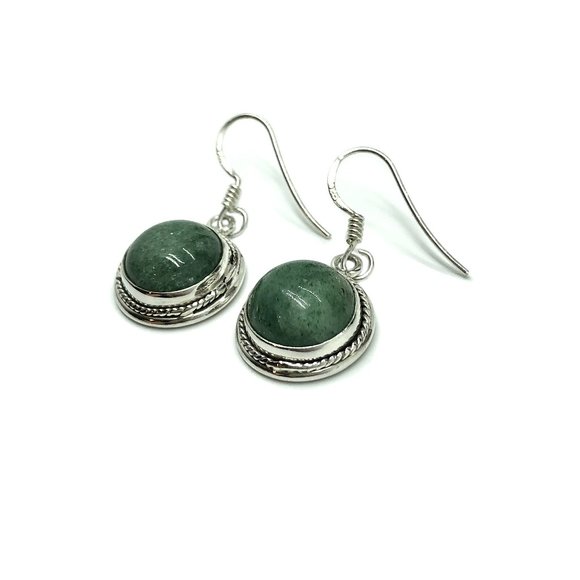 Womens Dangle Earrings Chakra Stone Green Aventurine - Sterling Silver - Picture 1 of 5